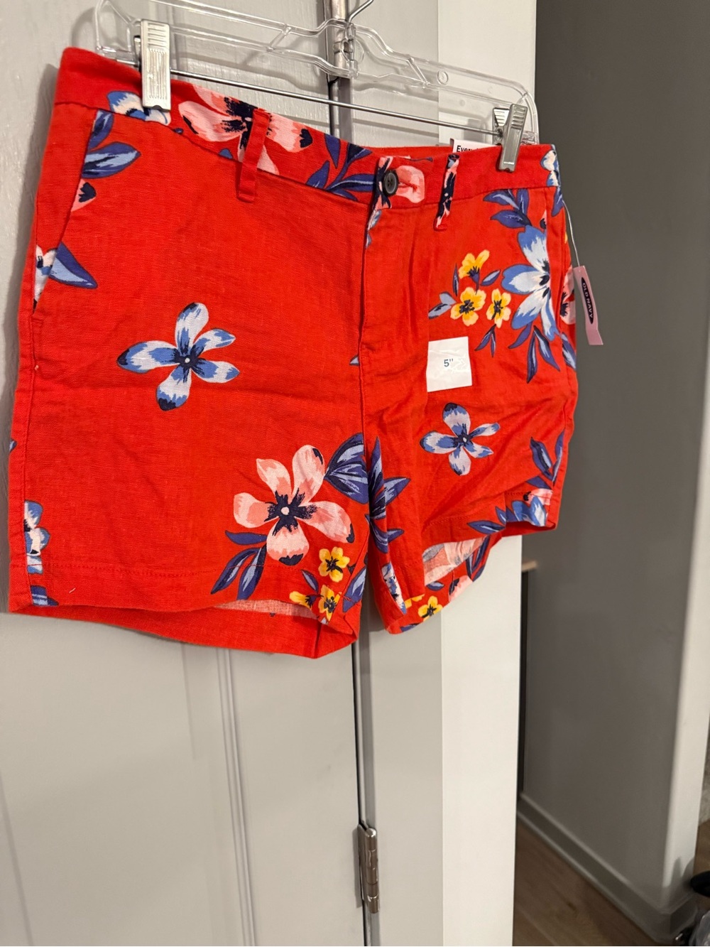 Old Navy Red Floral Cotton Blend Bermuda Shorts